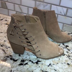 Lucky Brand Brown Lace-Up Peep Toe Boots